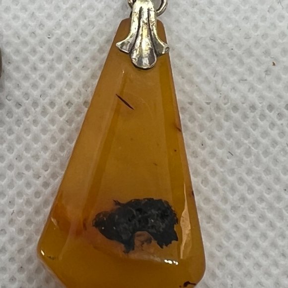 VINTAGE BALTIC BUTTERSCOTCH INCLUSION AMBER STONE PENDANT SOVIET USSR - Picture 4 of 16
